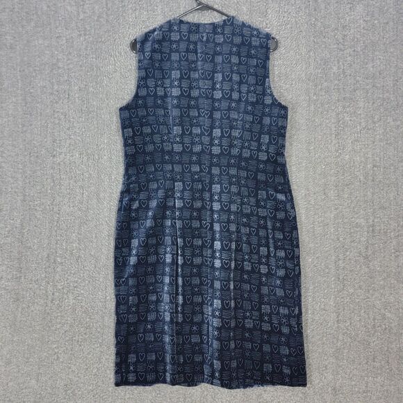 Coldwater Creek Dress Womens 12 Blue Velvet Hearts Print Sleeveless V Neck Midi - Picture 8 of 12